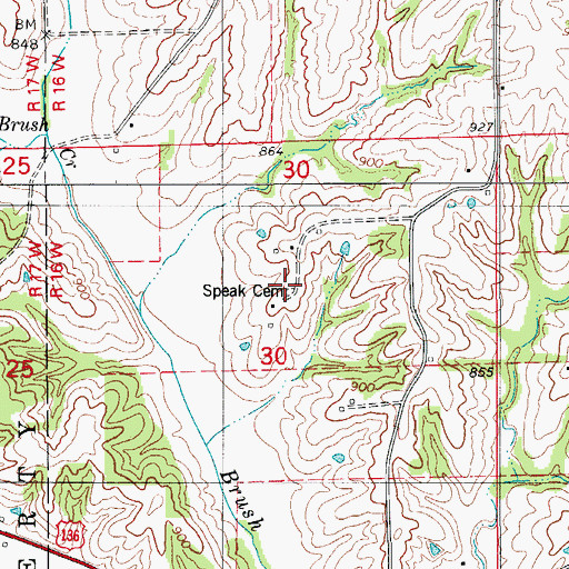Topographic Map of Speak Cemetery, MO
