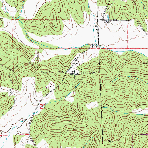 Topographic Map of Speer Cemetery, MO