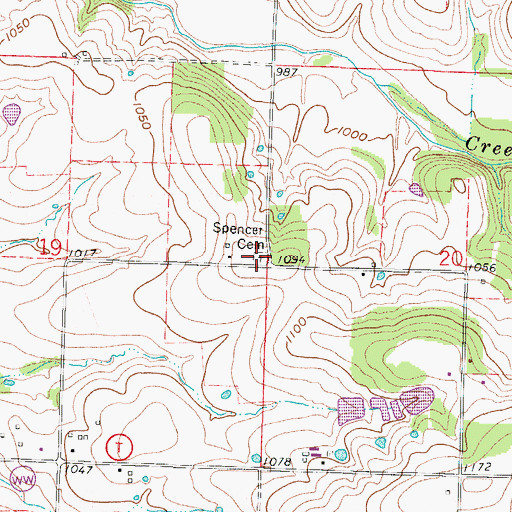 Topographic Map of Spencer Cemetery, MO