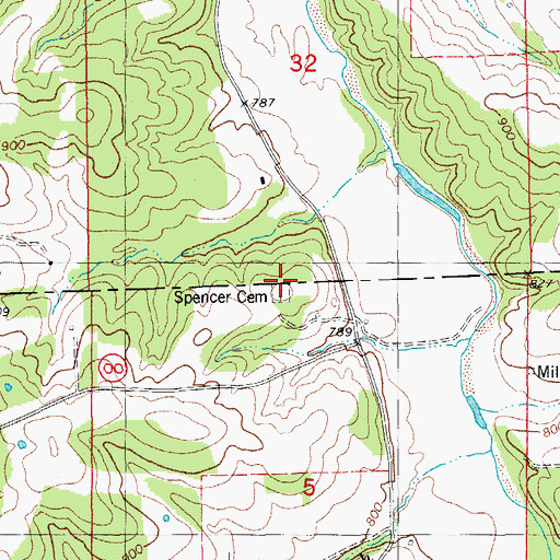 Topographic Map of Spencer Cemetery, MO