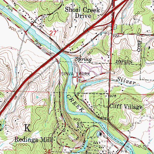 Topographic Map of Spiva Park, MO