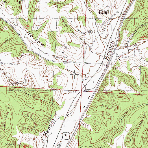 Topographic Map of Splitlog Hollow, MO