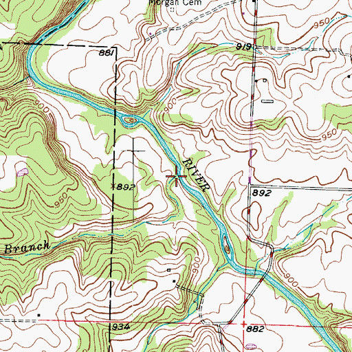 Topographic Map of Spoon Branch, MO