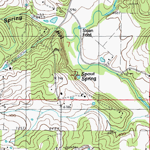 Topographic Map of Spout Spring, MO