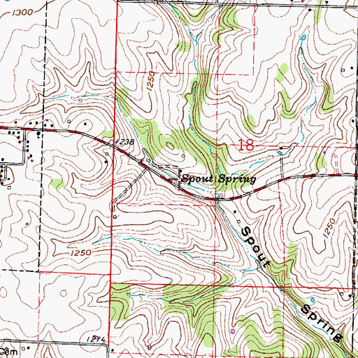 Topographic Map of Spout Spring, MO