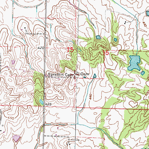 Topographic Map of Spradlin Cemetery, MO