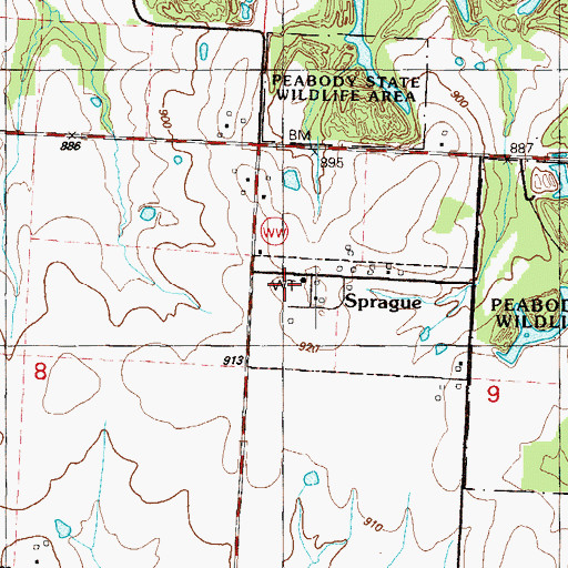 Topographic Map of Sprague, MO
