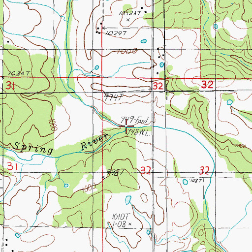 Topographic Map of Spring Creek, MO
