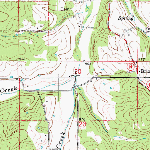 Topographic Map of Spring Creek, MO