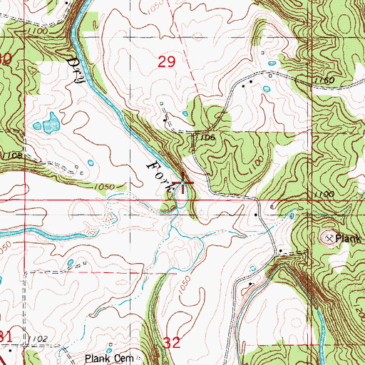 Topographic Map of Spring Creek, MO