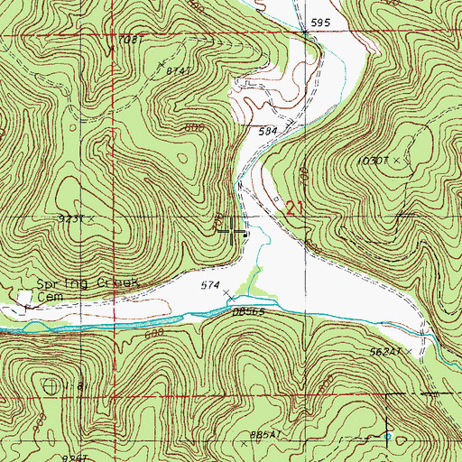 Topographic Map of Spring Creek School, MO
