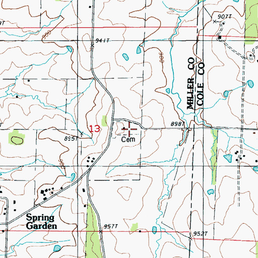 Topographic Map of Spring Garden Cemetery, MO