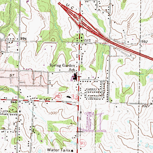 Topographic Map of Spring Garden School, MO