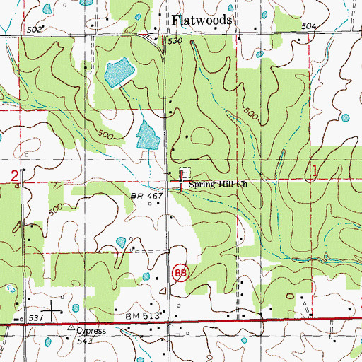 Topographic Map of Spring Hill Church, MO