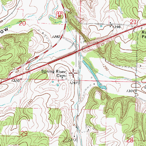 Topographic Map of Spring River Cemetery, MO