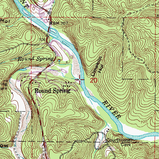 Topographic Map of Spring Valley Creek, MO