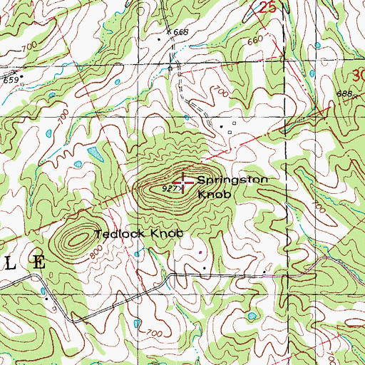 Topographic Map of Springston Knob, MO