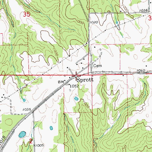 Topographic Map of Sprott, MO