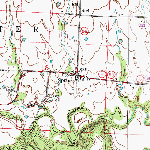 Topographic Map of Spruce, MO