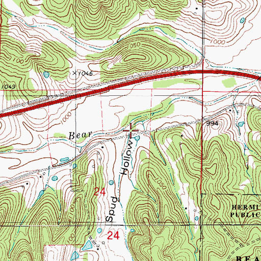 Topographic Map of Spud Hollow, MO