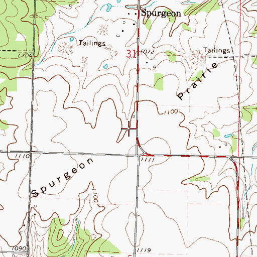 Topographic Map of Spurgeon Prairie, MO