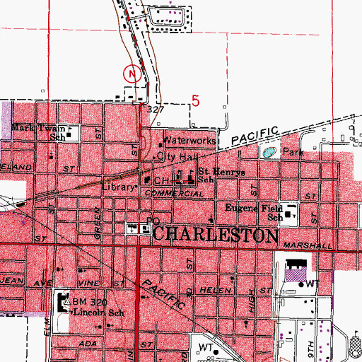 Topographic Map of Saint Henrys School, MO