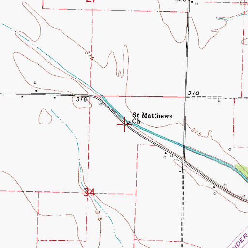 Topographic Map of Saint Mattews Church, MO