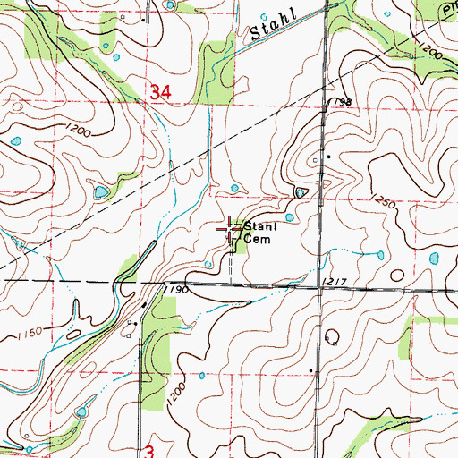 Topographic Map of Stahl Cemetery, MO