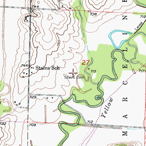Topographic Map of Stains Cemetery, MO