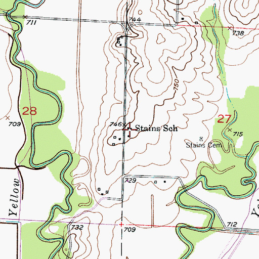 Topographic Map of Stains School, MO