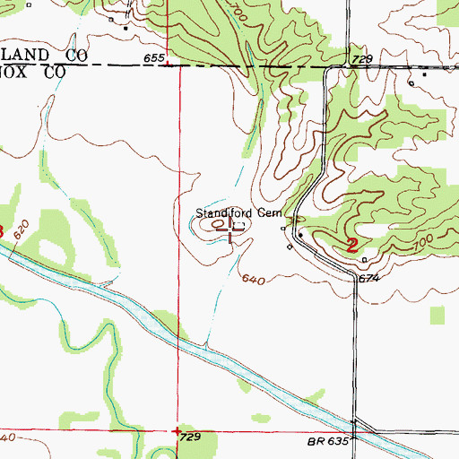 Topographic Map of Standiford Cemetery, MO