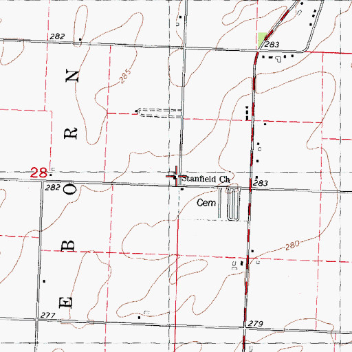 Topographic Map of Stanfield Church, MO
