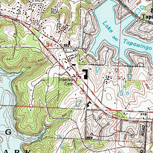 Topographic Map of Stanley Cemetery, MO