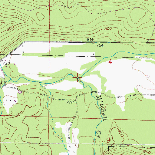 Topographic Map of Mitchell Creek, AR