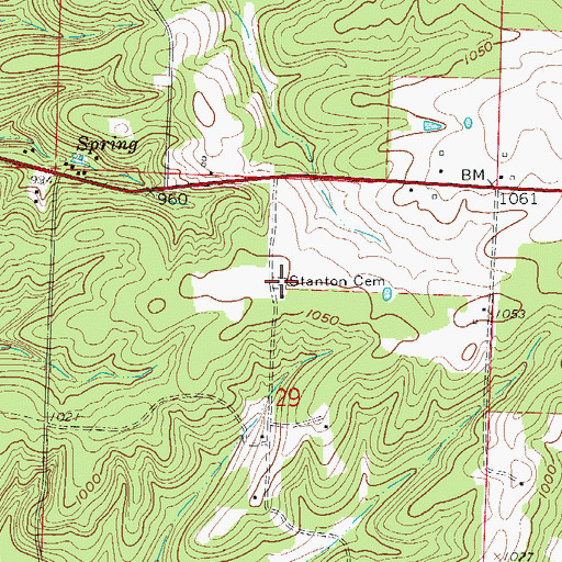 Topographic Map of Stanton Cemetery, MO