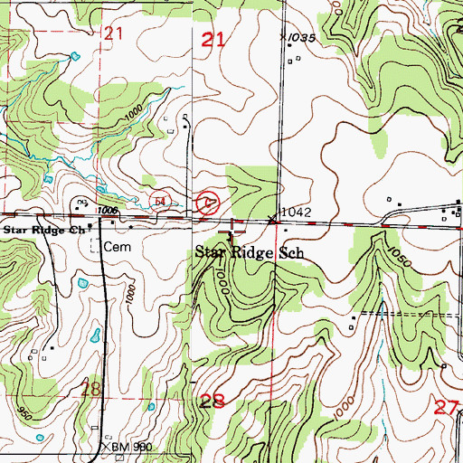 Topographic Map of Star Ridge School, MO