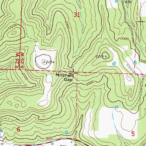 Topographic Map of Mitchell Gap, AR