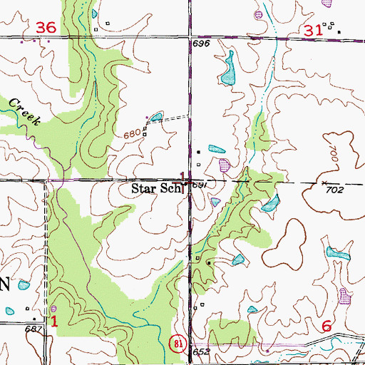 Topographic Map of Star School, MO