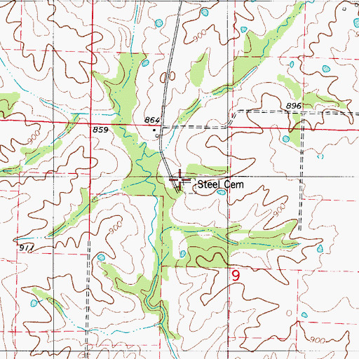 Topographic Map of Steel Cemetery, MO