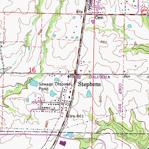 Topographic Map of Stephens, MO