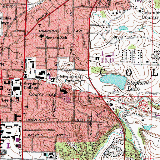 Topographic Map of Stephens Park, MO