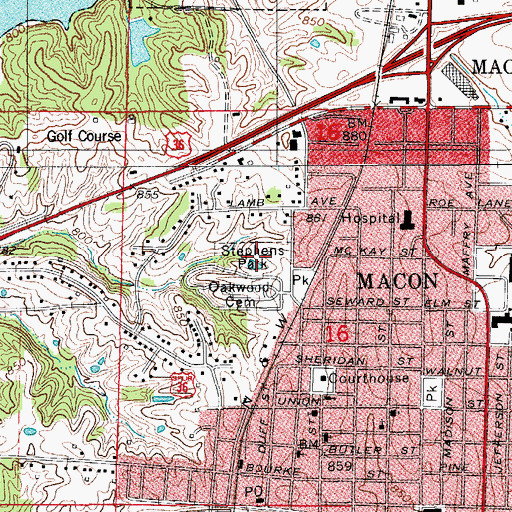 Topographic Map of Stephens Park, MO