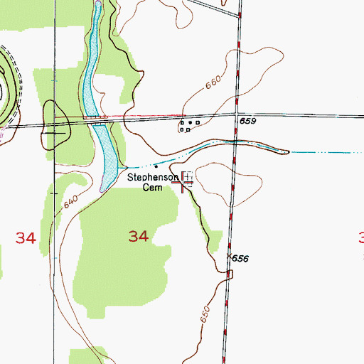 Topographic Map of Stephenson Cemetery, MO