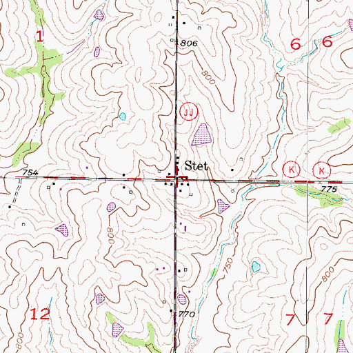 Topographic Map of Stet, MO