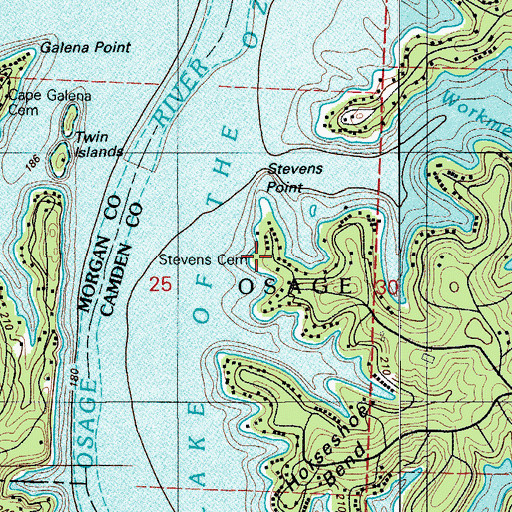Topographic Map of Stevens Cemetery, MO