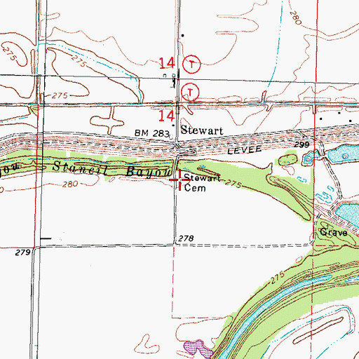 Topographic Map of Stewart Cemetery, MO