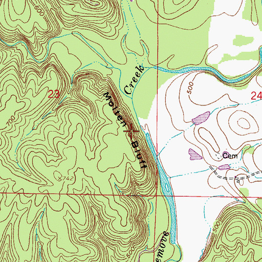 Topographic Map of Molten Bluff, AR