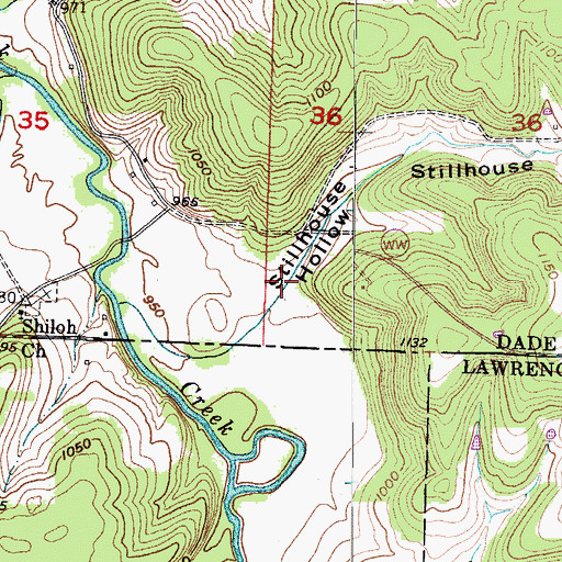 Topographic Map of Stillhouse Hollow, MO