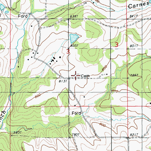 Topographic Map of Stokes Cemetery, MO