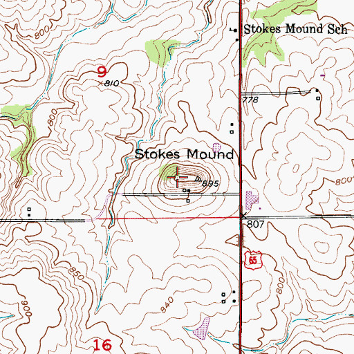 Topographic Map of Stokes Mound, MO